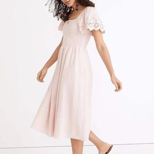 Madewell Lucie Linen Smock Flutter Sleeve Dress